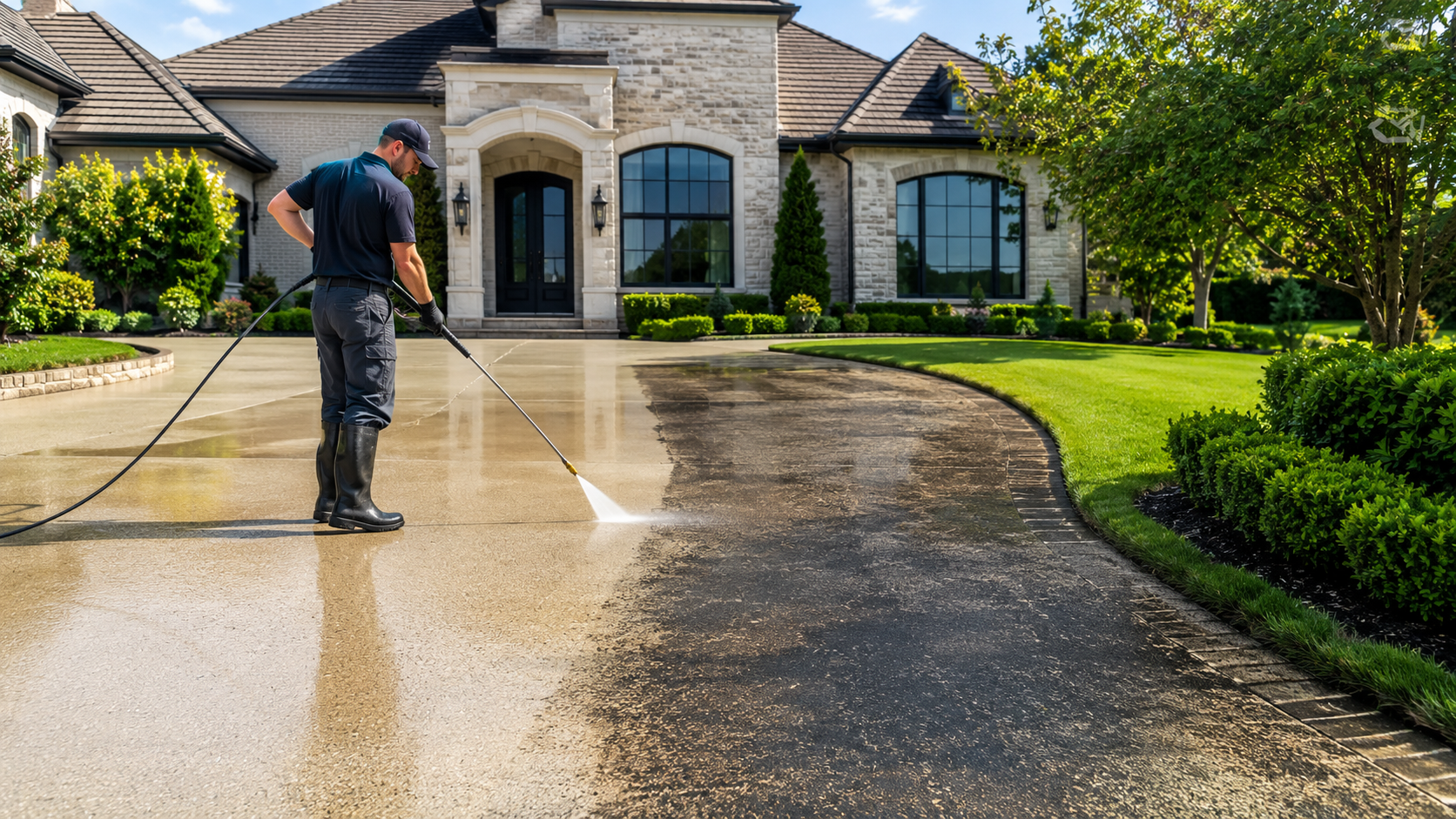 Driveway pressure washing